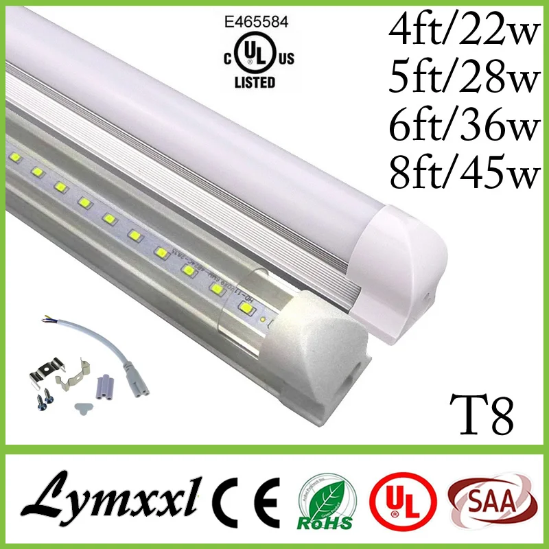 Светодиодная лампа T8 4ft 5ft 6ft 8ft SMD2835 интегрированная трубка люминесцентная 85 265V