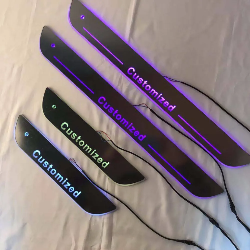 

RQXR led moving door scuff for Saab dynamic door sill plate flat lining overlays flowing light multi colors