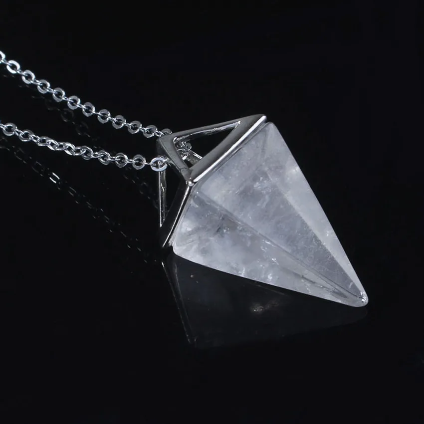 Rock Crystal 100-уникальный 1 шт посеребренные квадратные Пирамида кулон аметисты камень «тигровый глаз» ожерелье со звеньями ювелирные изделия - Окраска металла: Rock Crystal