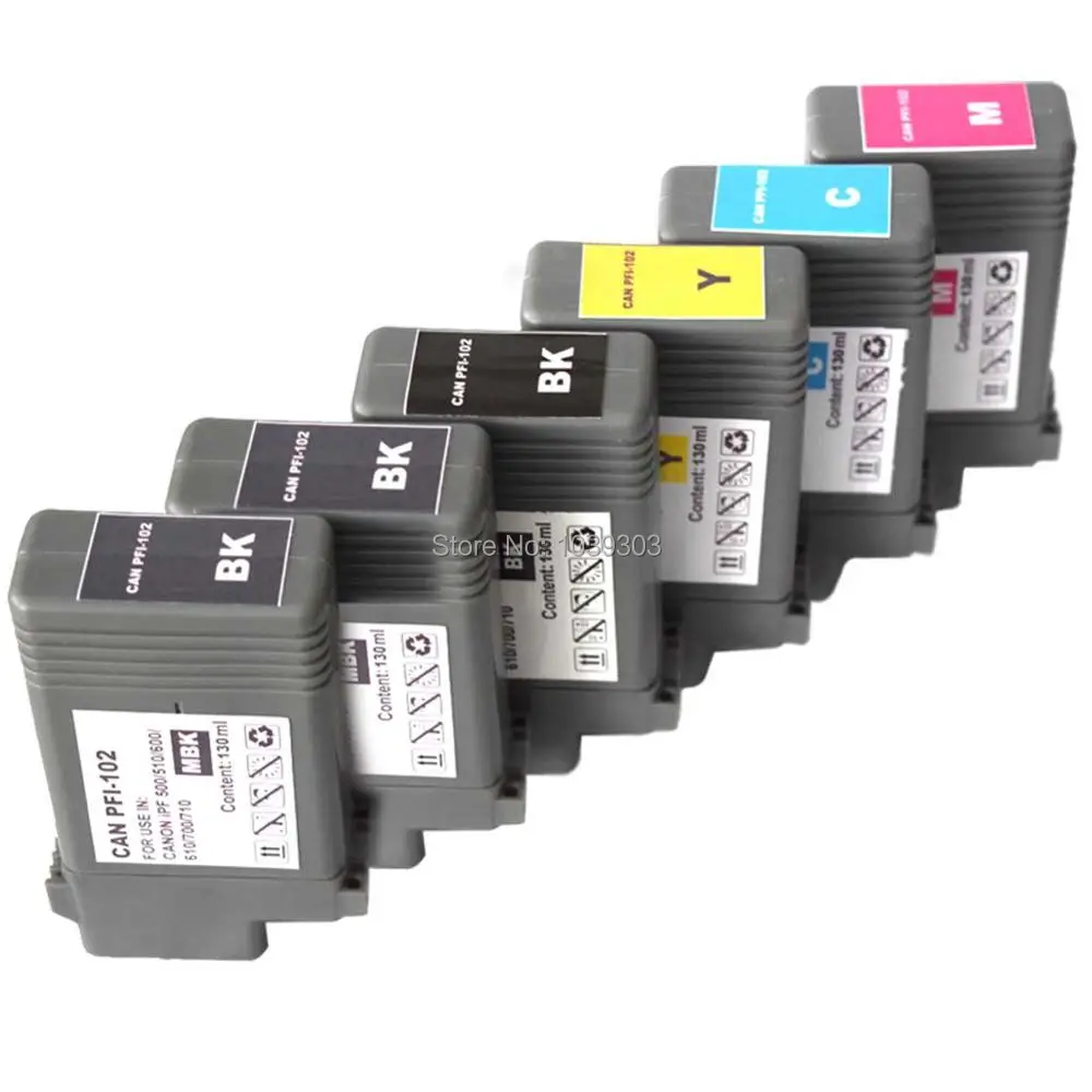 6PK Compatible PFI-102 ink cartridge IPF 510 iPF610 iPF605 iPF710 iPF720 iPF500 iPF700 iPF600 iPF655 iPF650 iPF755 iPF750 inks