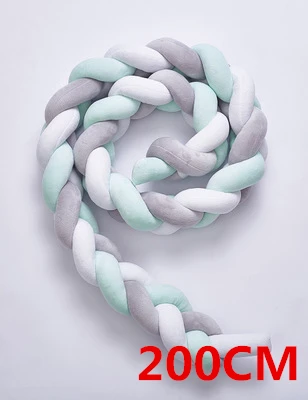2M gray-white-green 1 шт., 1 м/2 м, детский бампер ручной работы с узелком для новорожденной кровати, длинная плетеная Подушка, детская кровать, бампер с узелком, детская кроватка, декор для детской комнаты - Цвет: 2M gray-white-green