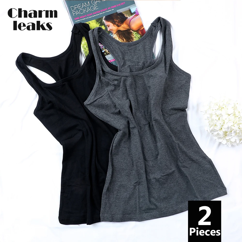 

Charmleaks Women's Camisole Basic Camis Cotton Soft Solid Tank Tops Pack of 2 Night Sleepwear Jogging Wear Fitness