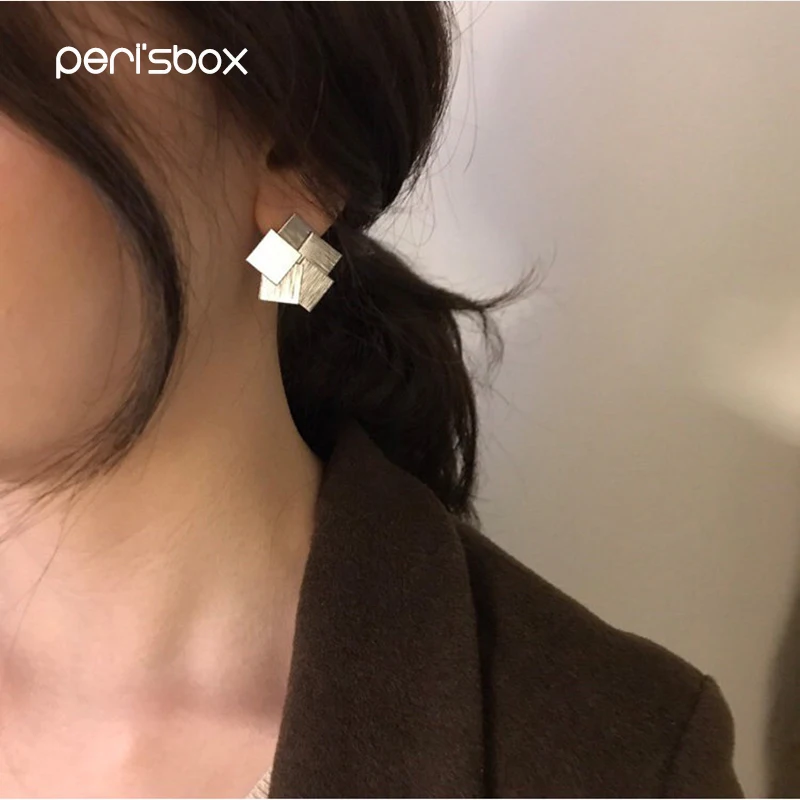 

Peri'sBox Punk Style Gold Sliver Color Square Shaped Stud Earrings for Women Geometric Multi Layered Studs Statement Earrings