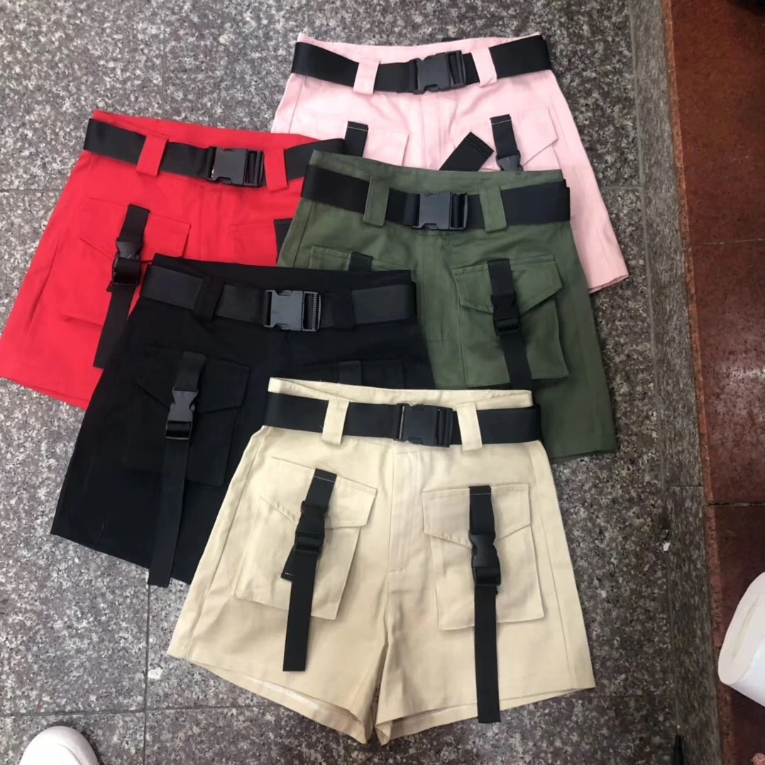 

Summer Women Shorts High Waist Sashes Belt Pockets Short Pants Safari Style Plus Size Casual Army Green Femme Faldas Mujer