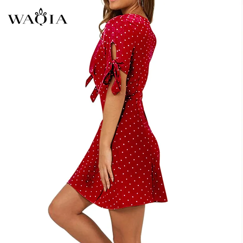 WAQIA 2019 женское летнее платье в богемном стиле шифоновое пляжное горошек туника