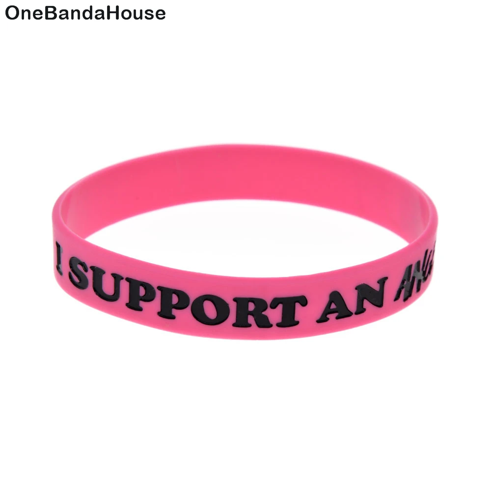 OBH 50PCS I Support an Angel Silicone Rubber Bracelet for Cancer Pink Debossed Logo