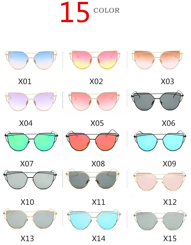 New Cat Eye Sunglasses Women Brand Designer Fashion Twin-Beams Rose Gold Mirror Cateye Sun Glasses For Female