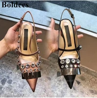 new design pointy stilettos slingback pointed toe high heel sandals women wedding dress shoes big rhinestone pumps