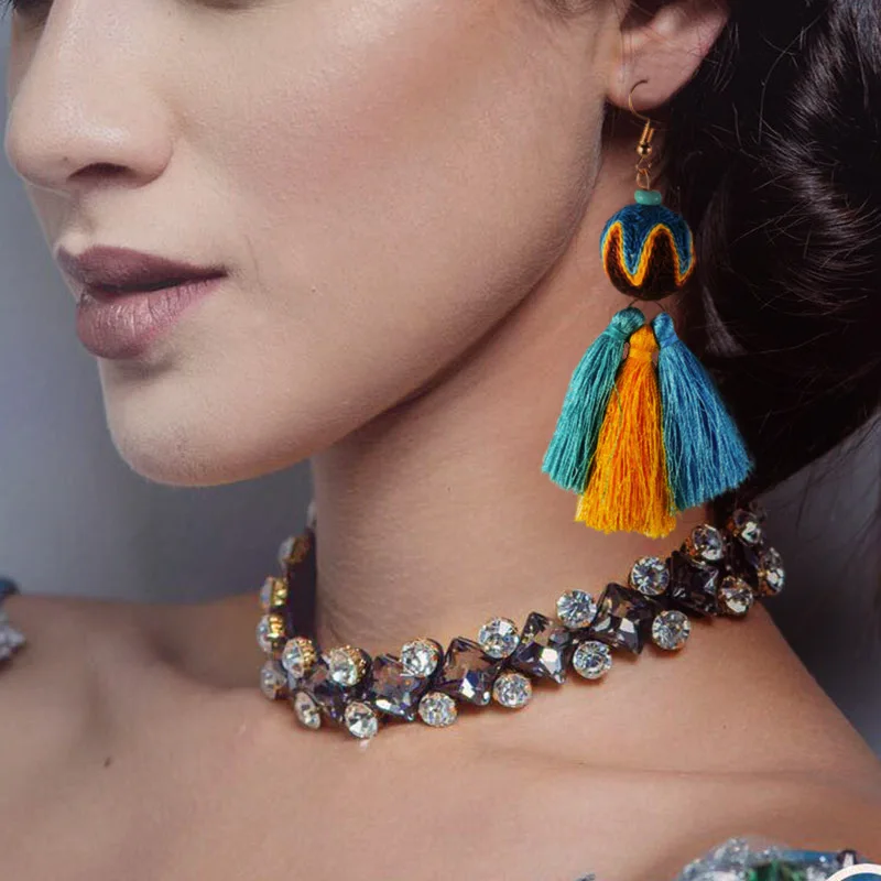 Новый Exaggerate Для женщин Этническая Винтаж Серьги длинной бахромой ручной работы