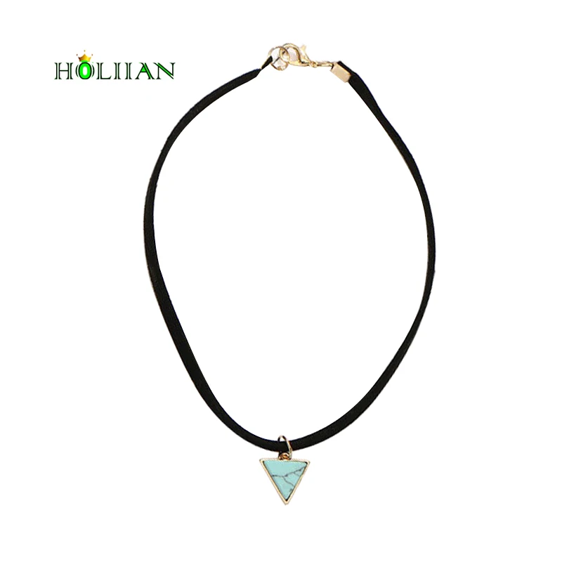 Women fashion marble greenshort chokers bohemia tribal necklace&amppendants jewelry silver ivory triangle collar | Украшения и