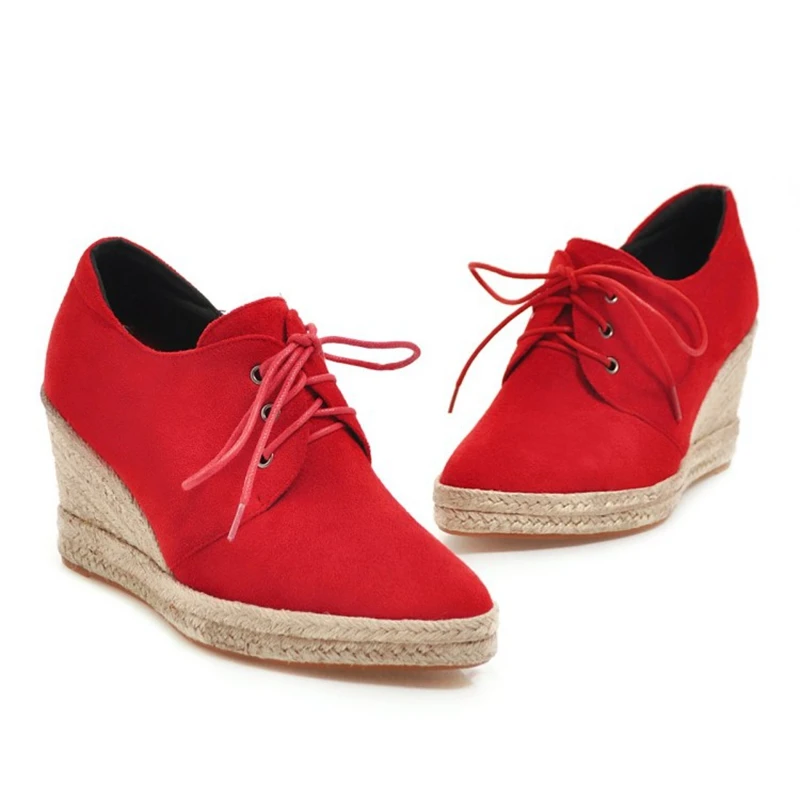 ASILETO/красные замшевые туфли-лодочки Женские из натуральной замши на танкетке и