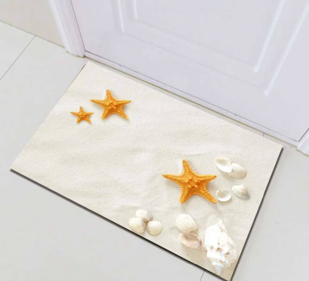 Чистая пляжная занавеска для душа с желтыми морскими звездами и белыми