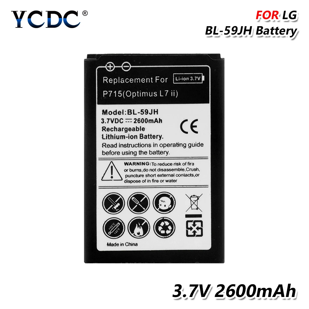 YCDC 3 7 V 2600MAH аккумуляторная батарея BL 59JH для LG P715 (Optimus L7 II ) P716 P713 P710 2600mAh литиевая