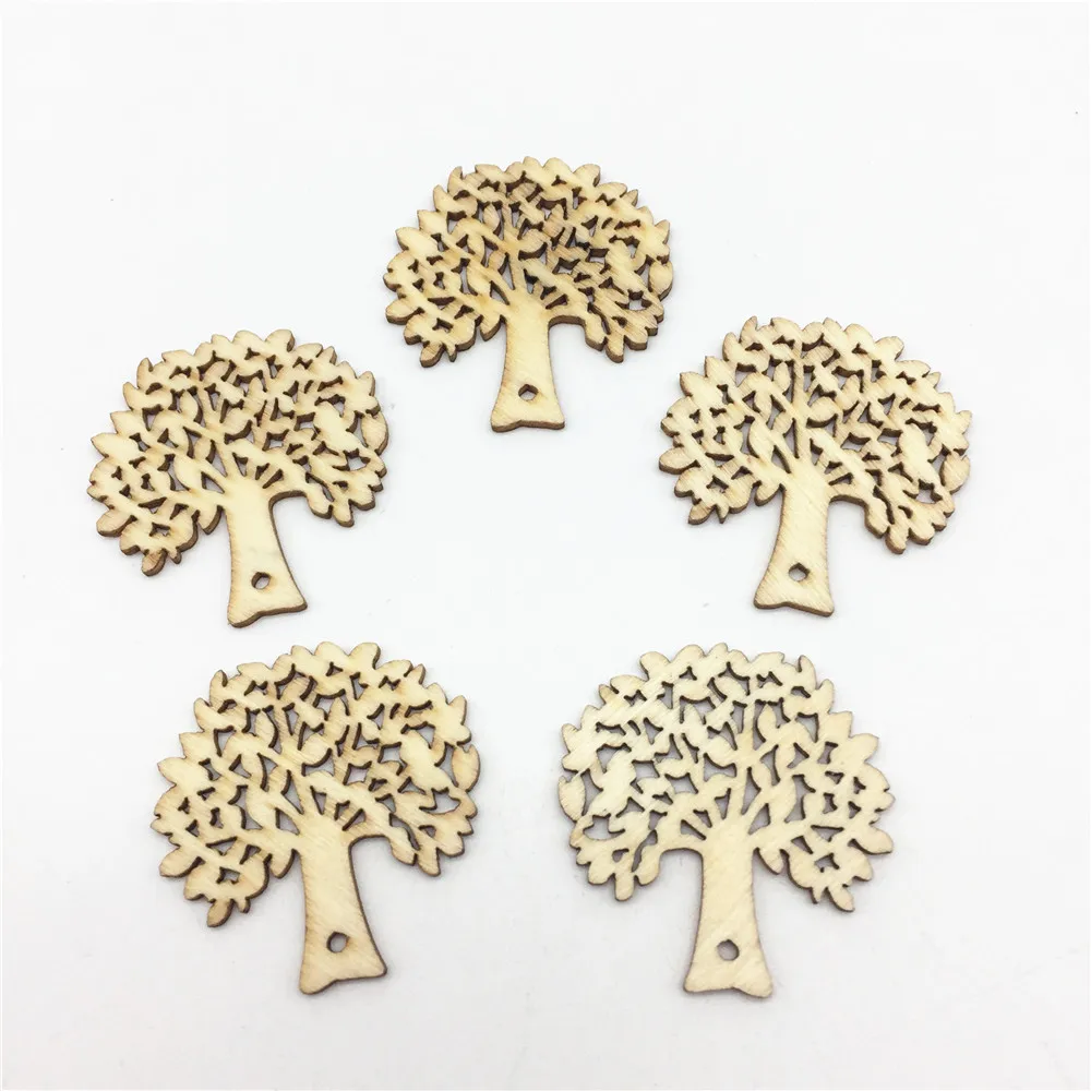 

200pcs 32X32mm Wood Banyan Tree Crafts TAGS Natural Wedding Decorations Scrapbooking