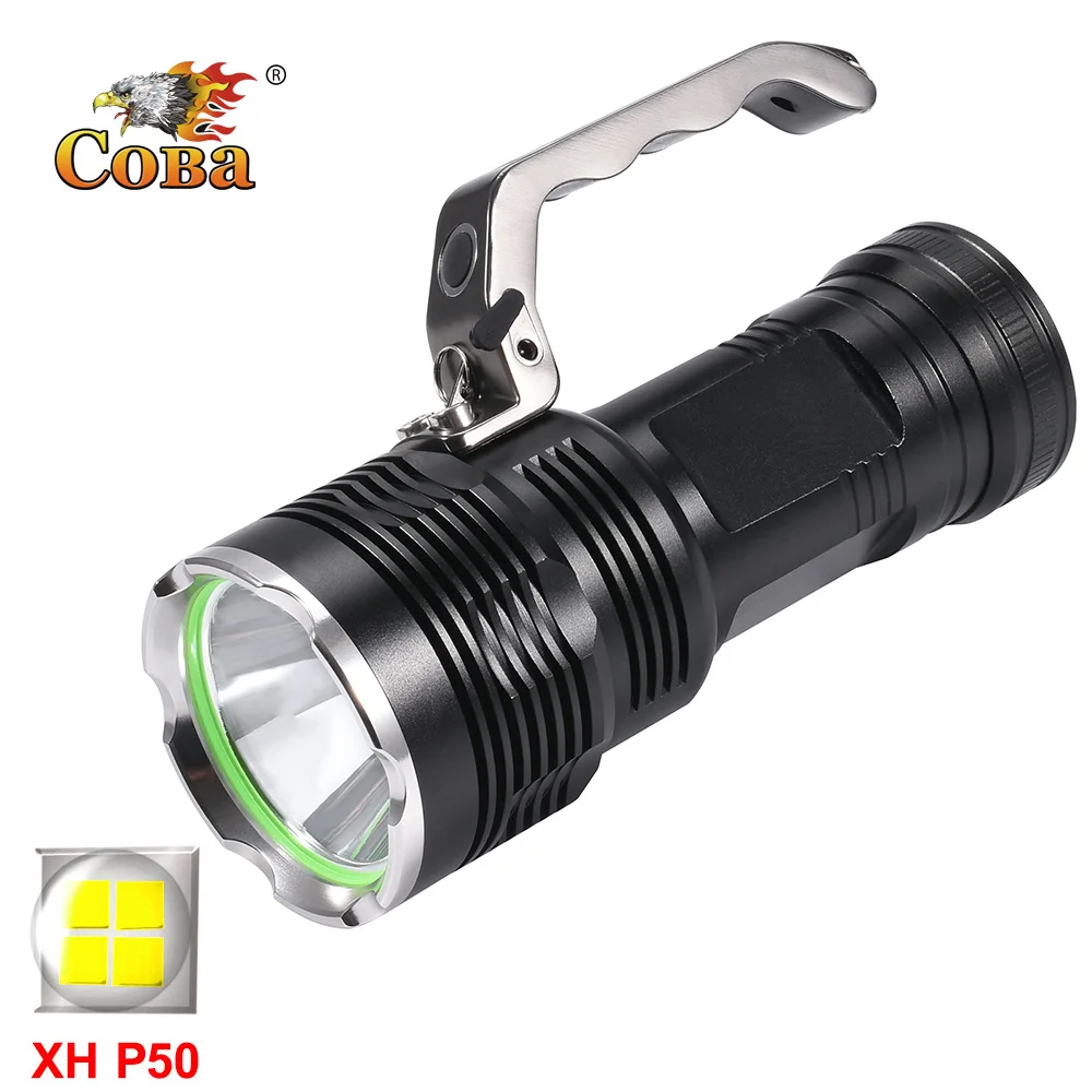 Coba portable led light P50 flashlight rechargeable lamps for home electric use 4*18650 batteries super bright waterproof
