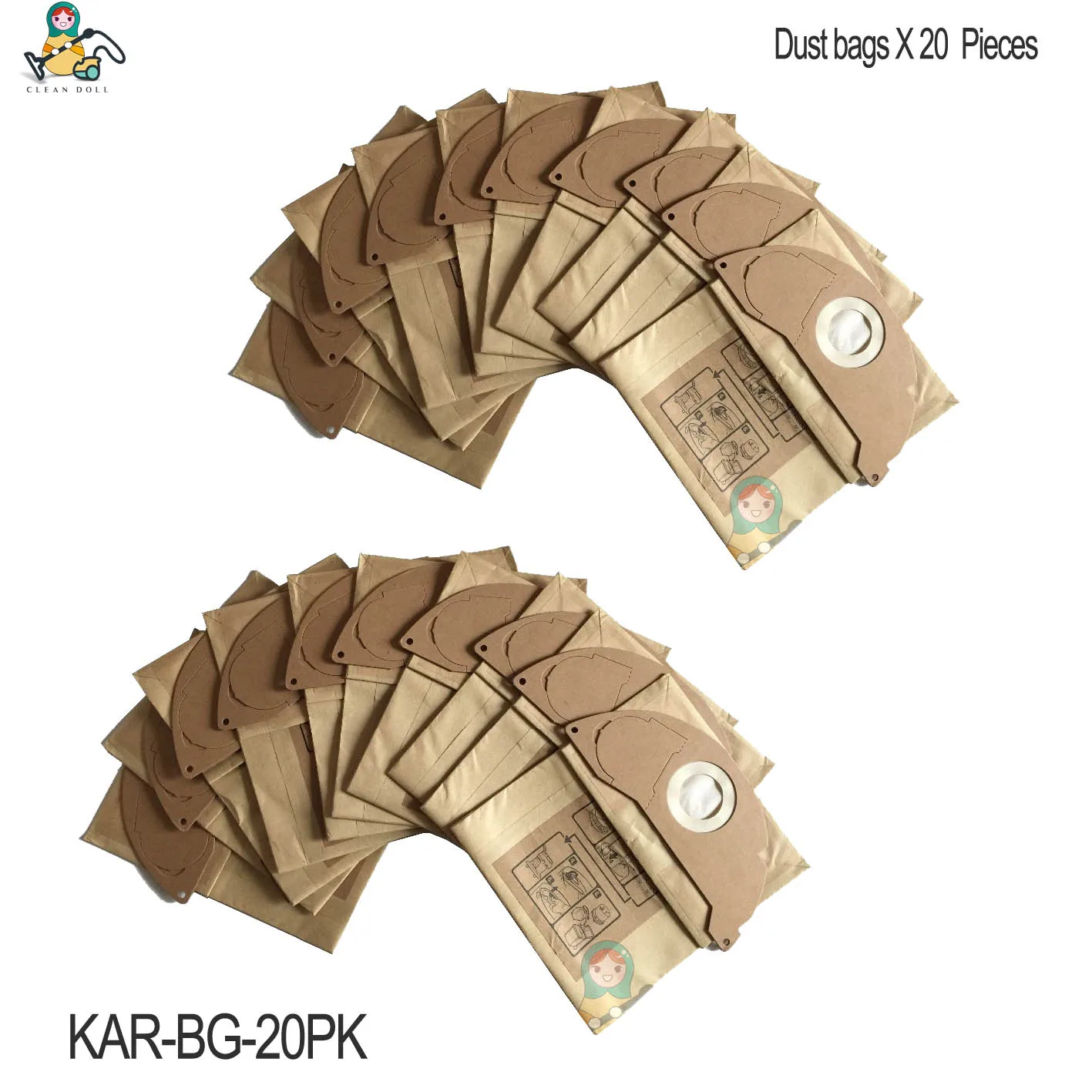 KAR-BG-20PK Чистящая кукла картридж фильтр и мешки для пыли для пылесоса KARCHER MV2 IPX4 WD2 A2004 A2054 A2204 пылесос сумки и фильтр - Цвет: KAR-BG-20PK
