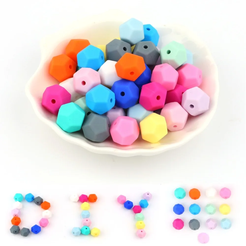 

TYRY.HU 20Pcs/lot Silicone Beads Pentagonal Beads Teething Baby Teether DIY Necklace Pacifier Chain BPA Free Food Grade Silicone