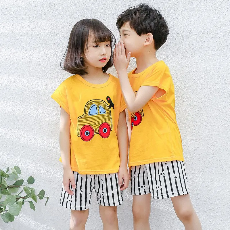 XB-short-M Детские пижамы, летние хлопковые комплекты одежды с короткими рукавами для мальчиков и девочек, детская одежда для сна с героями мультфильмов, детские пижамы, Enfant, Детская Пижама - Цвет: XB-short-M