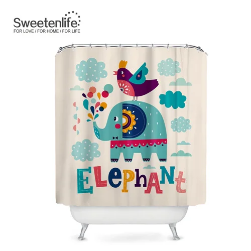 Sweetenlife 180x200 см занавеска для душа Мультяшные животные и растения узор занавес для ванной Высококачественная синяя Водонепроницаемая штора - Цвет: SL0337