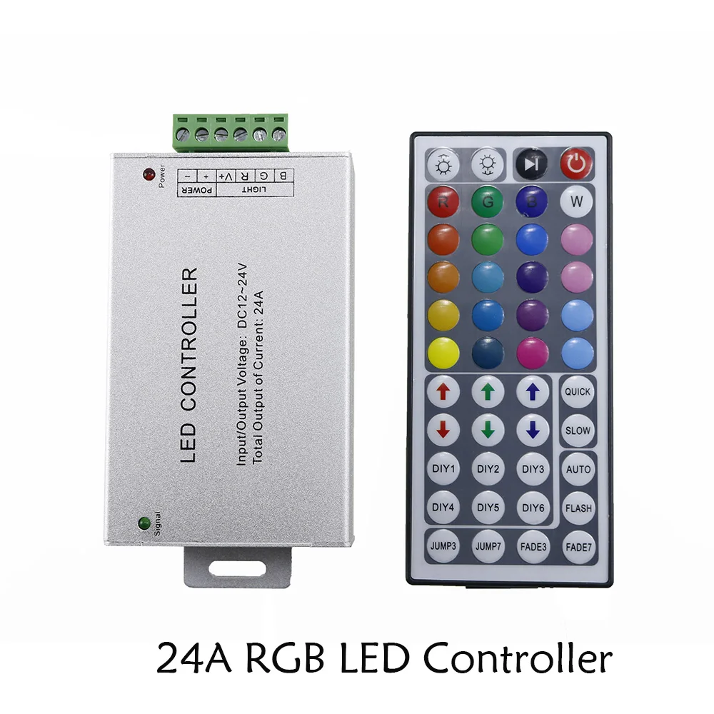 

RGB led controller 24A 44 keys IR wireless remote control Plastic+Aluminum dc 12V-24V for 5050 / 3528 RGB led strip light