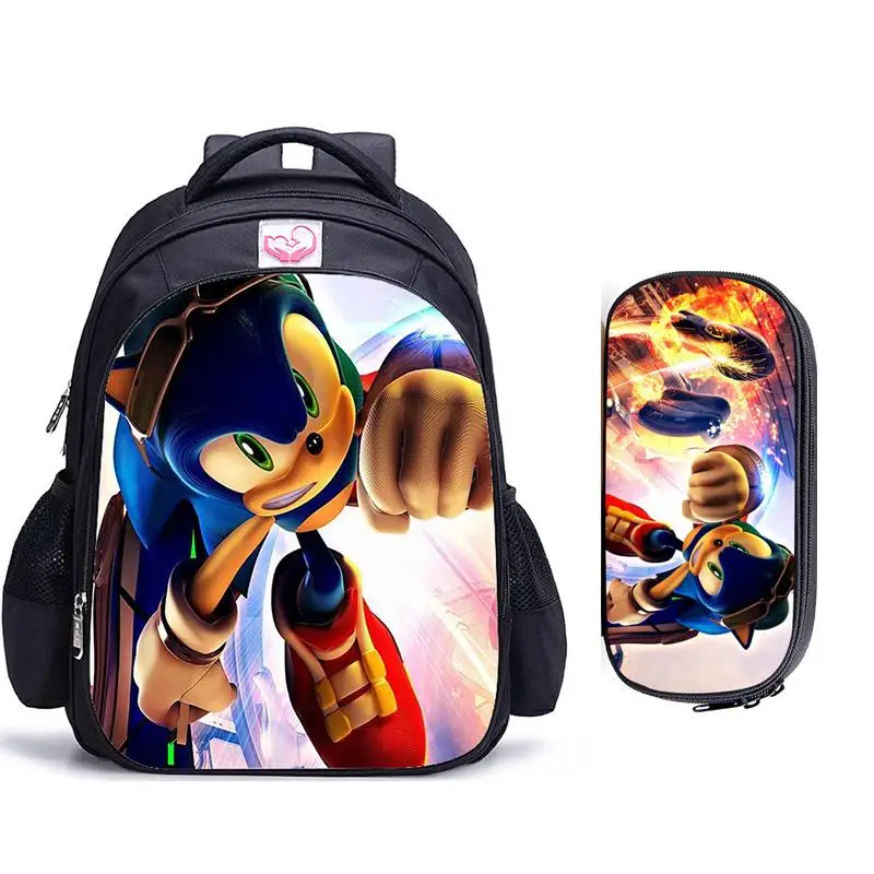 2pcs Sonic 14 16 дюймов Sonic Hedgehog Mario Bros Детский рюкзак ПРЕКРАСНАЯ школьная сумка для мальчиков и девочек ортопедический рюкзак наборы Сумка-карандаш - Цвет: 2pcs Sonic 14
