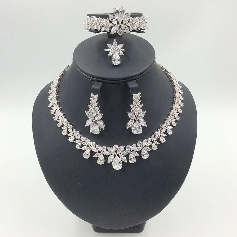 Hadiyana Bijoux Femme Ensemble Свадебные Ювелирные наборы для женщин сверкающий AAA циркон медь Модный комплект ювелирных изделий для подружки невесты CN184 - Окраска металла: white gold plated