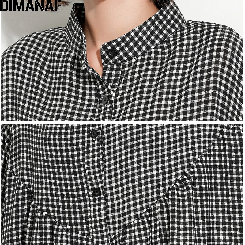 DIMANAF Women Dress Summer Oversize Femme Lady Batwing Vestido Vintage Black Plaid Large Big Clothing Loose Oversized 150KG Fit | Женская