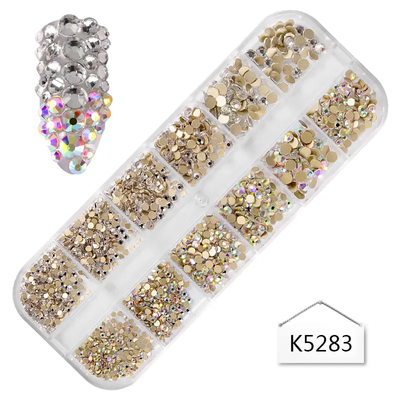 K5283 Встречаются по всей-1 шт. коробка набор страз с плоской задней усеяны искусственными драгоценными камнями; Multi Размеры Стекло ногтей Стразы разноцветные 3D обаяние драгоценные камни DIY маникюр Нейл-арт Декор - Цвет: K5283