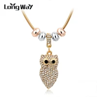 longway crystal long owl necklace fashion statement pendant necklaces for women gold color filled bead necklace sne150773