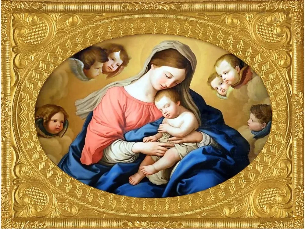 Фотообои на заказ 3d потолочные фрески картина маслом надпись love of the Virgin Mary