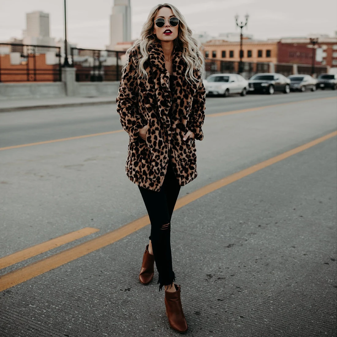 

Female Jacket Comfortable Women'S Winter Coat Luxury Faux Fur Leopard Artificial Fur Coat rabbit fur coat