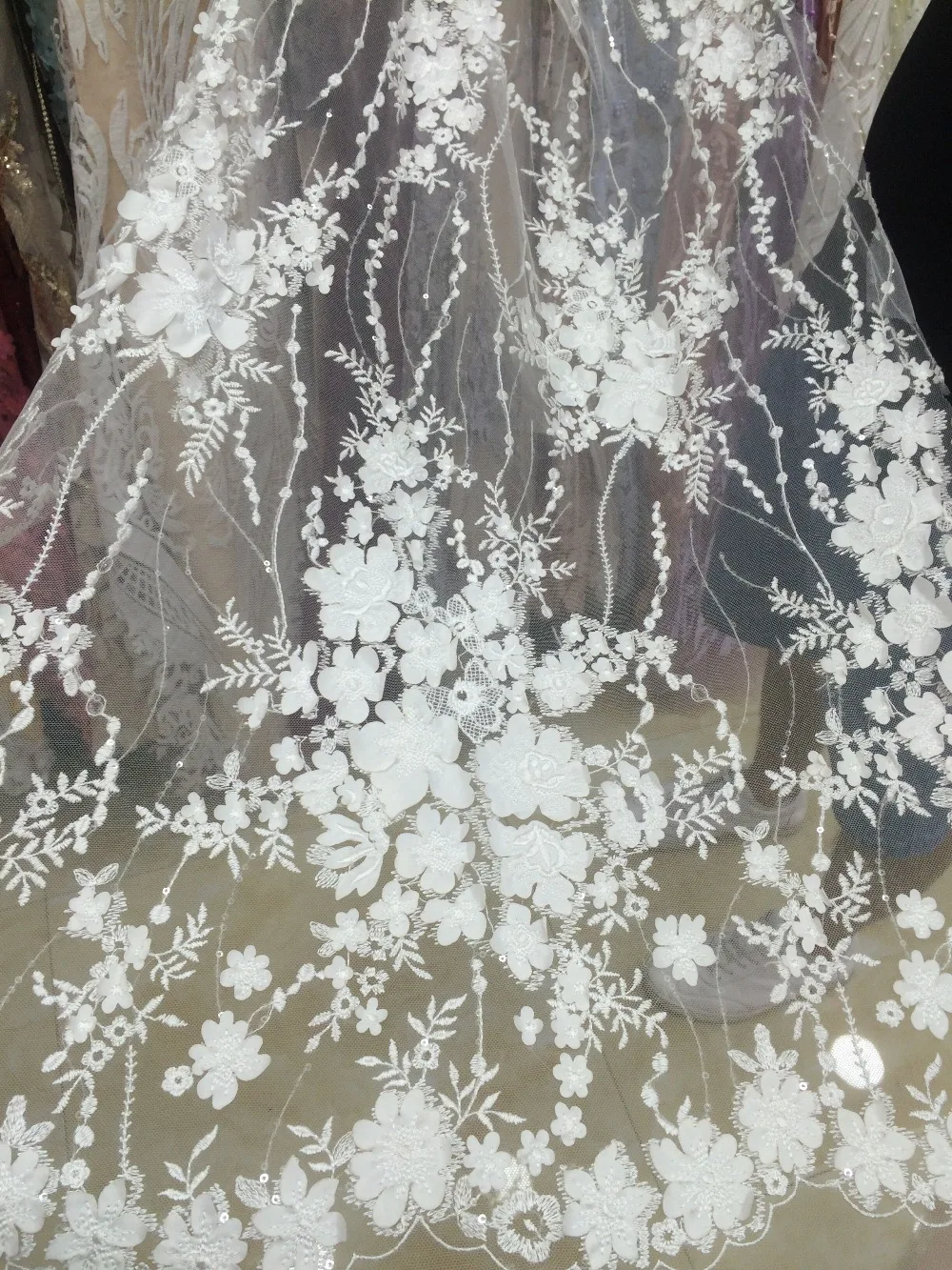 Вышивка чистая кружевная ткань LJY-42217 высокого качества с блестками для