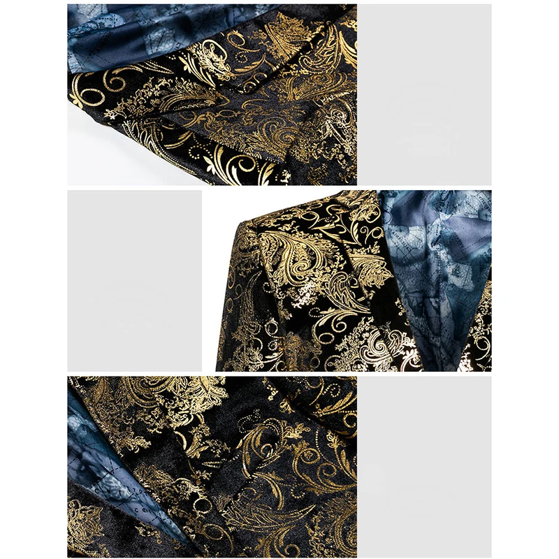 Превосходное качество барокко дизайнерский Мужской Блейзер Цветочный золотой