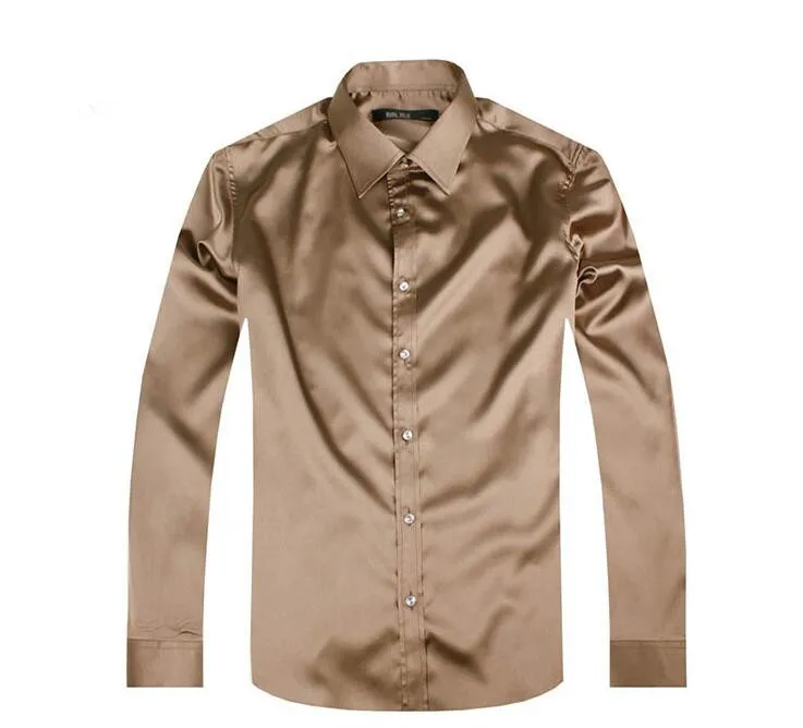 light brown 21 цвет, мужская рубашка очень хорошего качества с длинным рукавом, деловая шелковая рубашка для отдыха, мужская рубашка для развития морали размера плюс S-5XL, SA0160 - Цвет: light brown