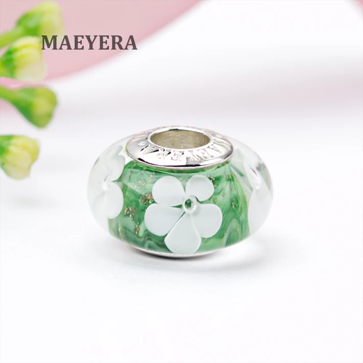 Серьги MAEYERA из стерлингового серебра 925 пробы с зелеными белыми цветами и