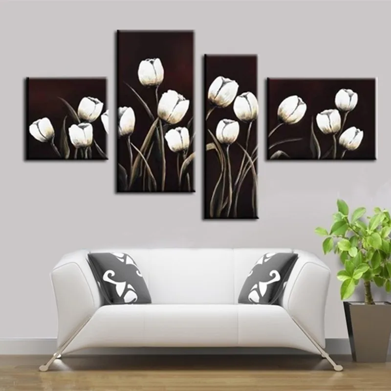 Ручная роспись абстрактный Белый цветок лилии черная картина маслом на холсте