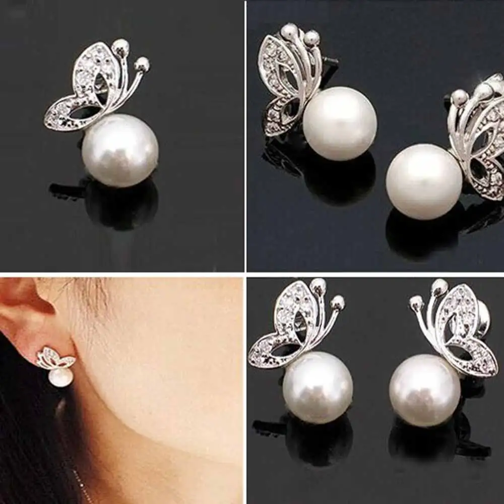 FAMSHIN 2017 Модные Качественные женские милые жемчужные серьги со стразами и