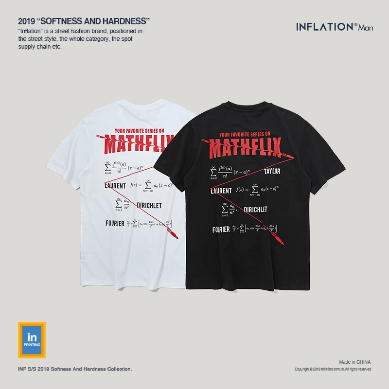 Инфляции 2019 новая футболка мужские черные и белые 100% хлопок футболки