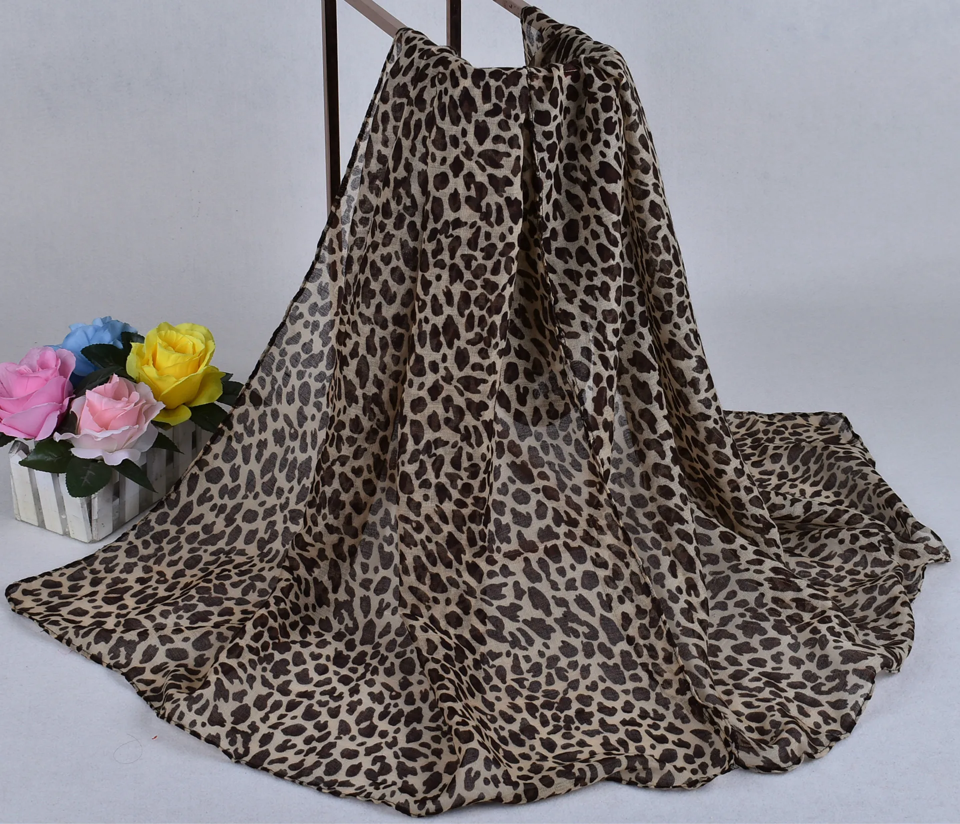 Женский шифоновый шарф с леопардовым принтом маленький шелковый повязка на