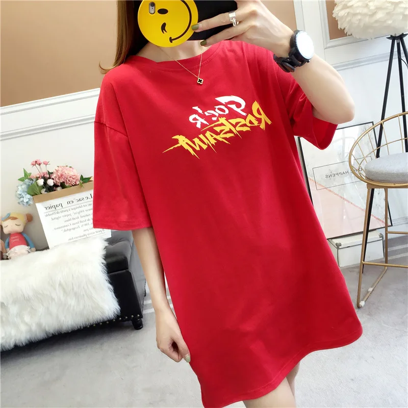 2019 лето новая женская футболка корейский стиль свободный плюс толстый супер