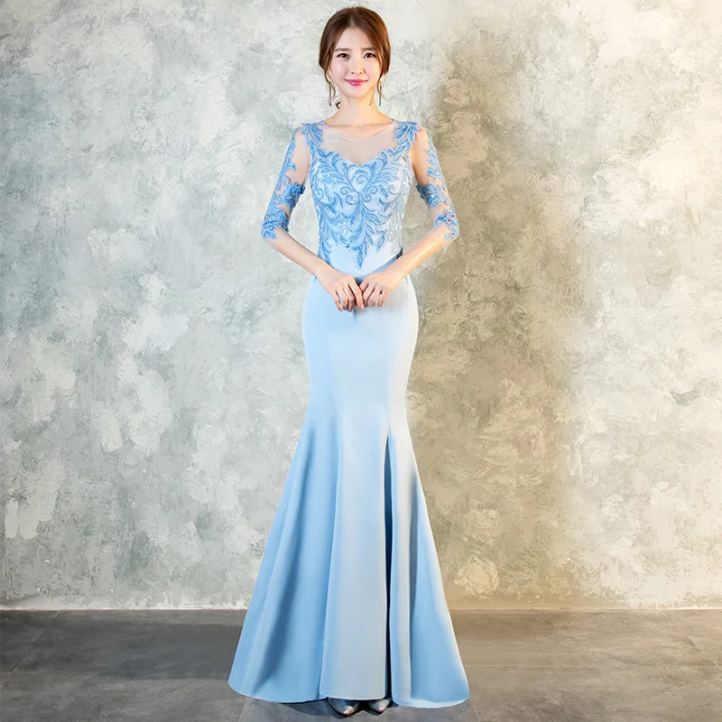Сексуальное китайское вечернее платье Русалочки с цветочной вышивкой Qipao