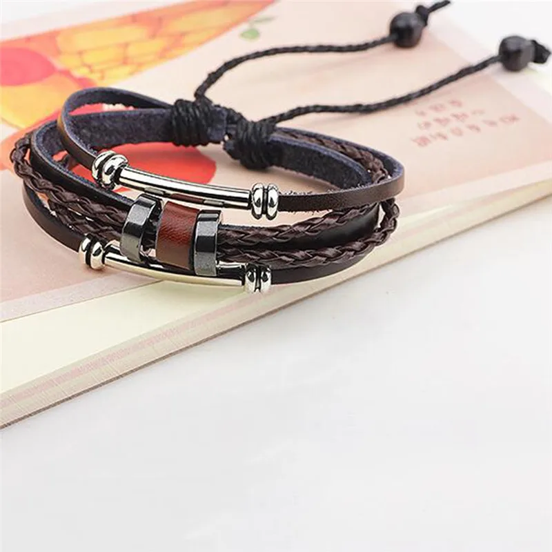 PINKSEE плетеный браслет из искусственной кожи регулируемый унисекс на руку