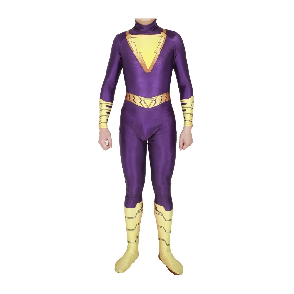 Новый Капитан Shazam Косплэй костюм супергерой Zentai боди для Хэллоуина с длинным
