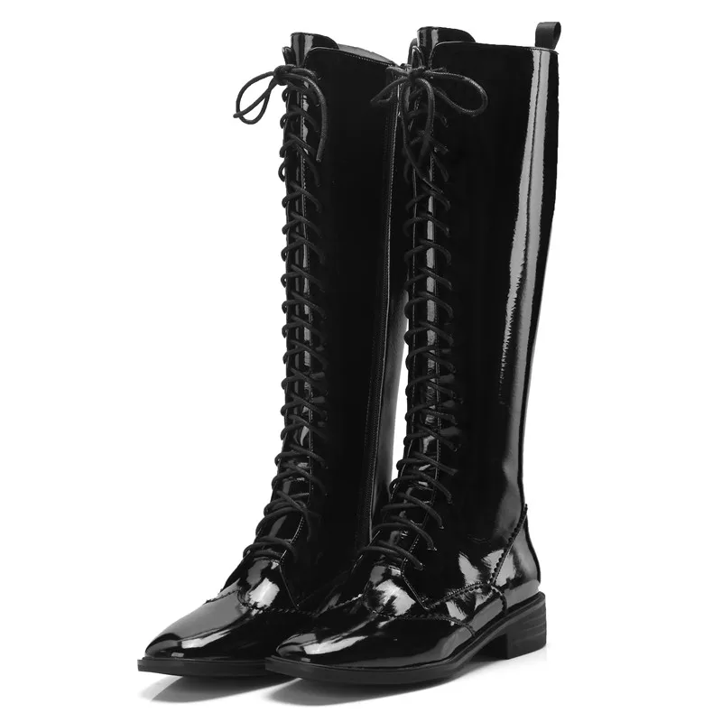 Stylesowner Hot Design Hand-made Rome Woman Long Boots Knee-high Square Toe All-match Western Black Solid Color Elegant | Обувь