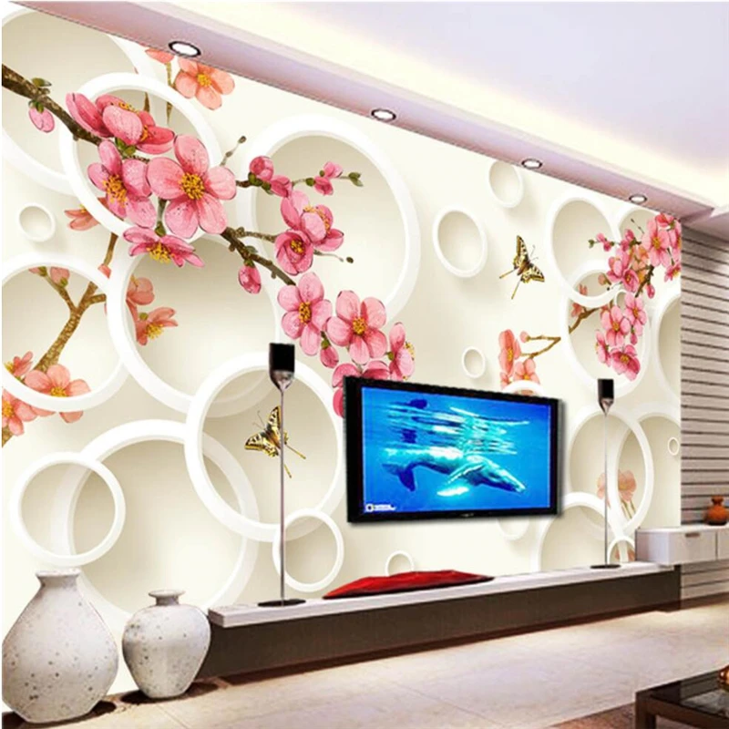 

wellyu papel de parede para quarto Custom wallpaper Living Room 3D Peach Blossom Circle TV Background Wall wallpaper 3d