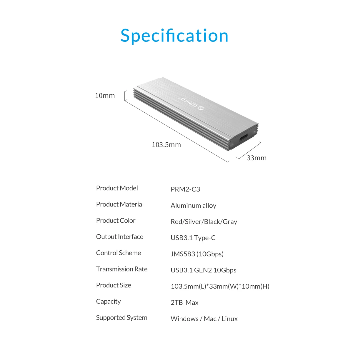 ORICO M2 SSD чехол NVMe NGFF M.2 SSD HDD корпус USB3.1 Тип-C Gen2 10 Гбит/с для samsung Intel 2230 2242 2260 2280 NVME SSD SATA SSD