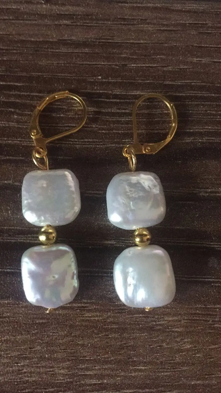 LJHMY Natural White Button Freshwater Cultured Pearl Earrings For Women Gold Lever back Dangle Earring | Украшения и аксессуары