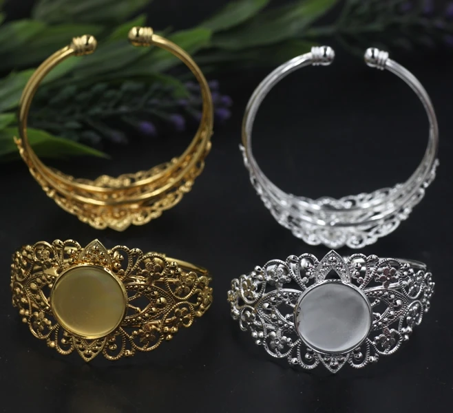 Винтажный цветочный Браслет-манжета настройки Пустые Базовые подносы ободок для