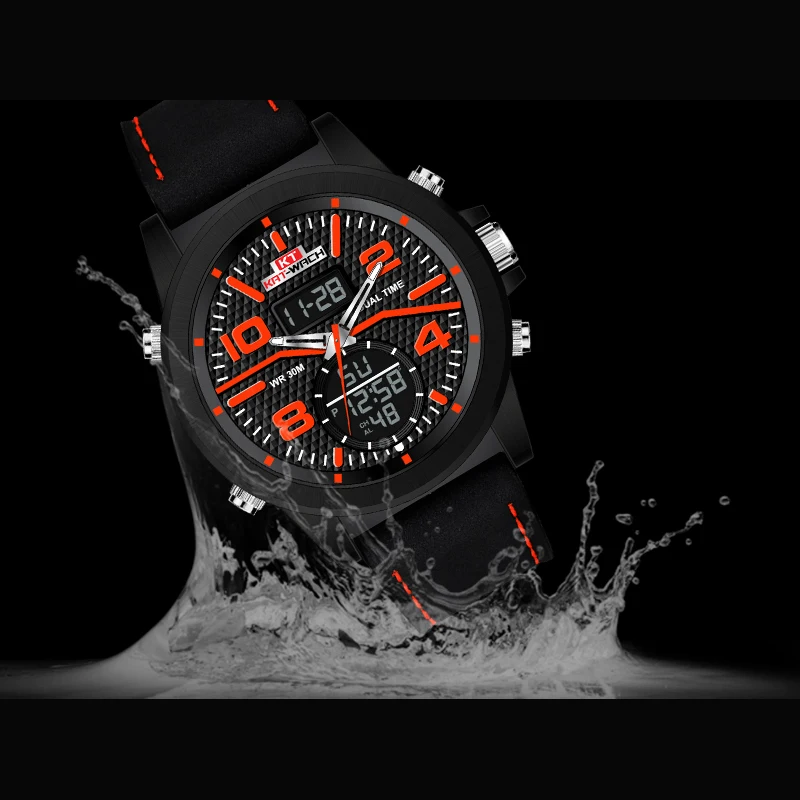 KAT WACH мужские цифровые часы водонепроницаемые спортивные Led Horloge Heren цвета черный