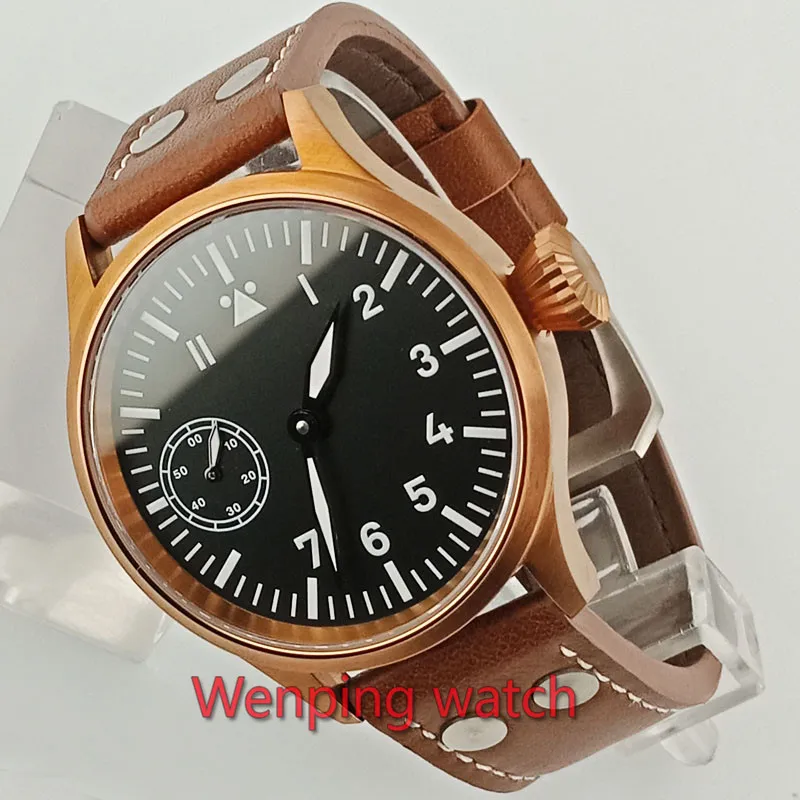 

44mm Corgeut Sterile dial men's watch sapphire glass super luminous bronze case 17 jewels 6497 Mechanical Hand Winding movement